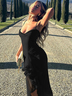 Nora Premium Maxi Dress with Spaghetti Straps and Ruffles Elevated Occasion Wear