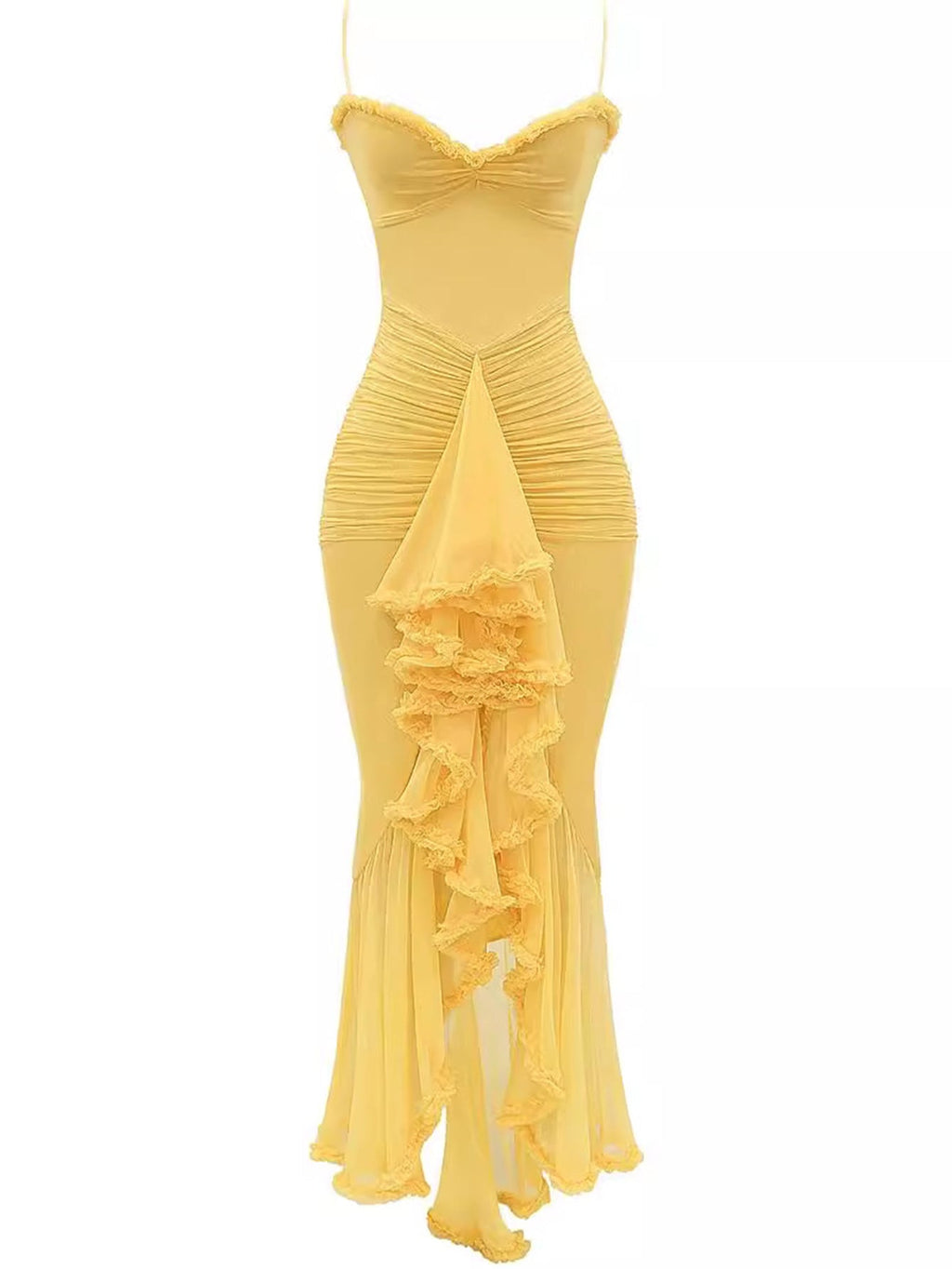 Nora Premium Maxi Dress with Spaghetti Straps and Ruffles Elevated Occasion Wear