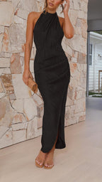 Paige Elevated Long Dress with Pleats Evening Wear Edit