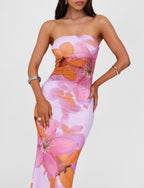 Strapless Floral Print Bodycon Tube Maxi Dress