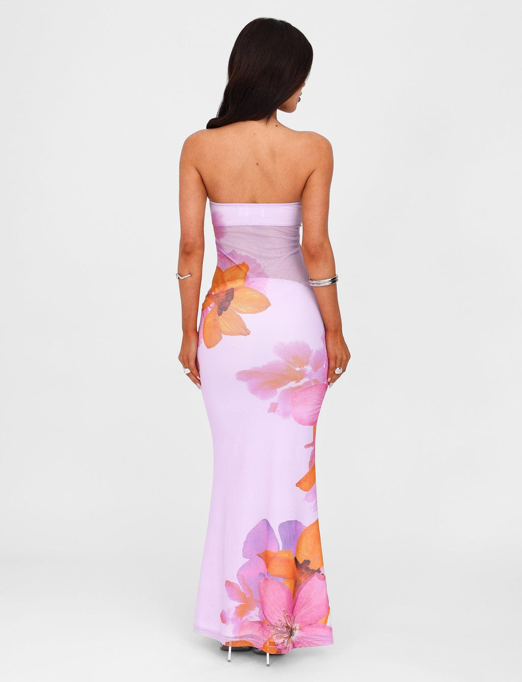 Strapless Floral Print Bodycon Tube Maxi Dress
