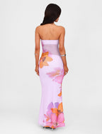 Strapless Floral Print Bodycon Tube Maxi Dress