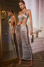 Viank Backless Fringe Cutout Maxi Dress