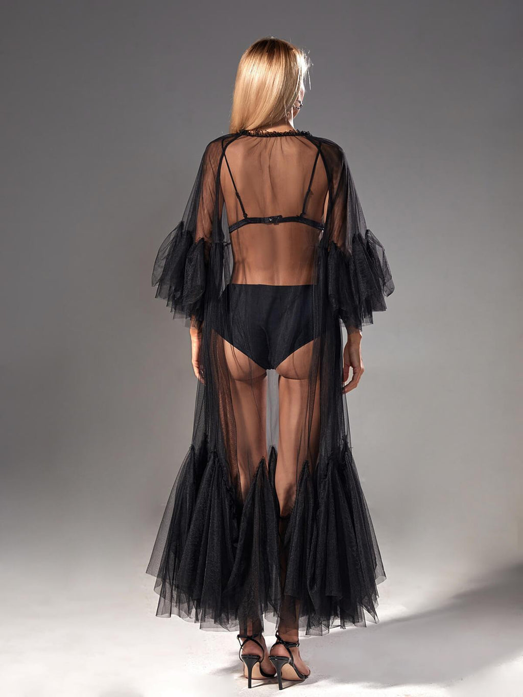 Tansy Pleated Mesh Dress In Black