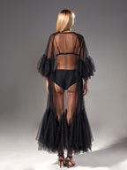 Tansy Pleated Mesh Dress In Black