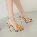 Temperament rhinestone embroidered flower sexy peep toe ankle strap wedding High Heel