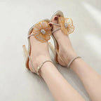 Temperament rhinestone embroidered flower sexy peep toe ankle strap wedding High Heel