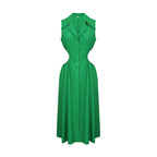 Collared Button Front Waist Cutout A-Line Midi Shirt Dress