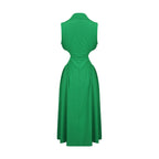 Collared Button Front Waist Cutout A-Line Midi Shirt Dress