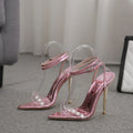 Temperamental sexy pointed toe narrow band rhinestone buckle strap metal party High Heel