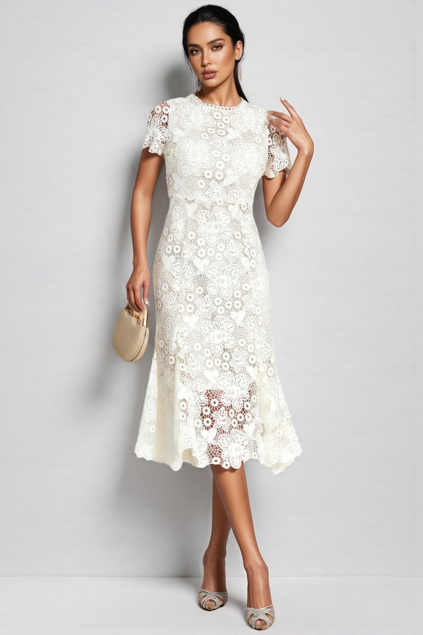 Nolaty beige Lace Mermaid Maxi Dress