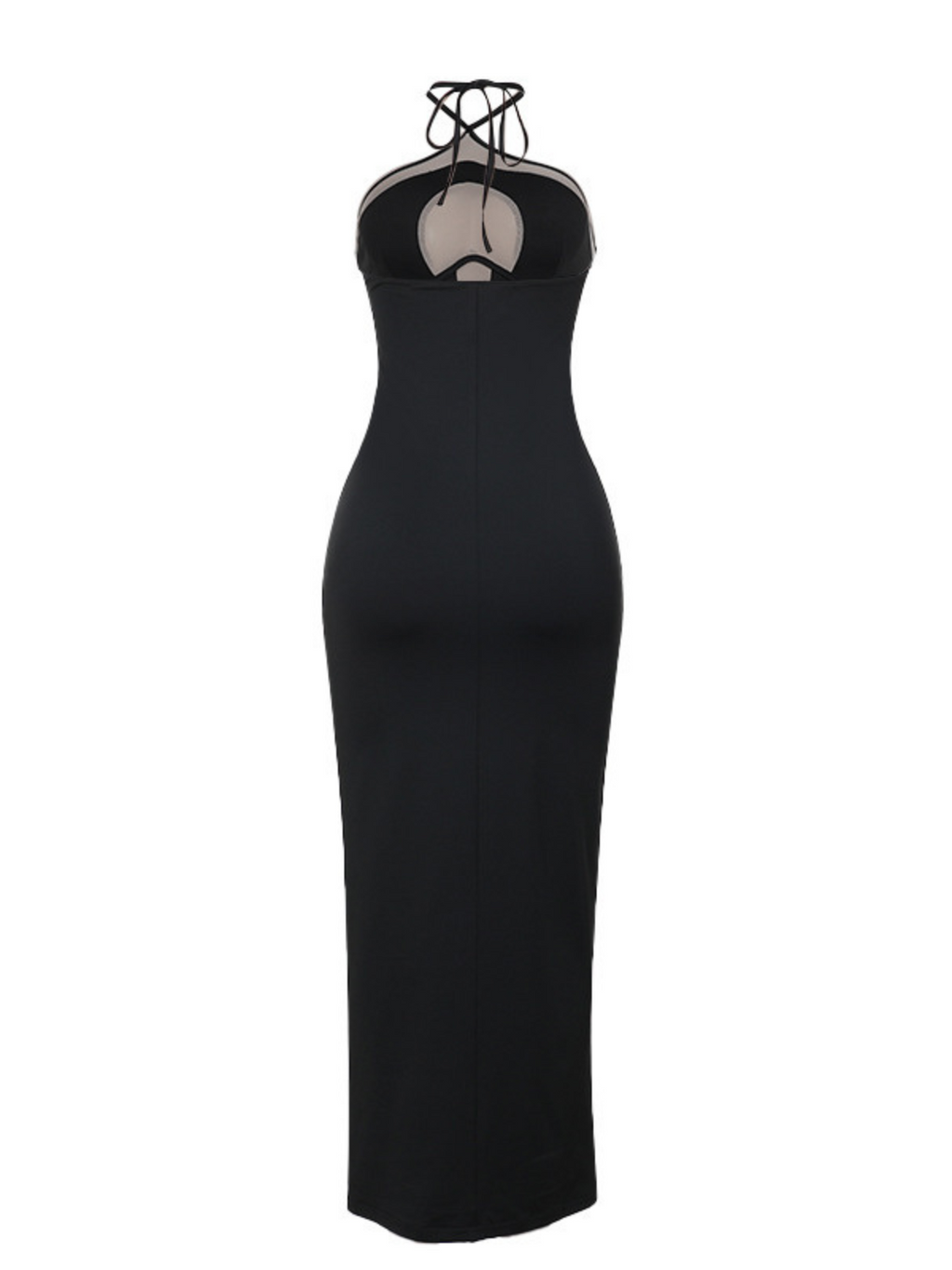 Colorblock Panel Halter Cross Strap Bodycon Maxi Dress