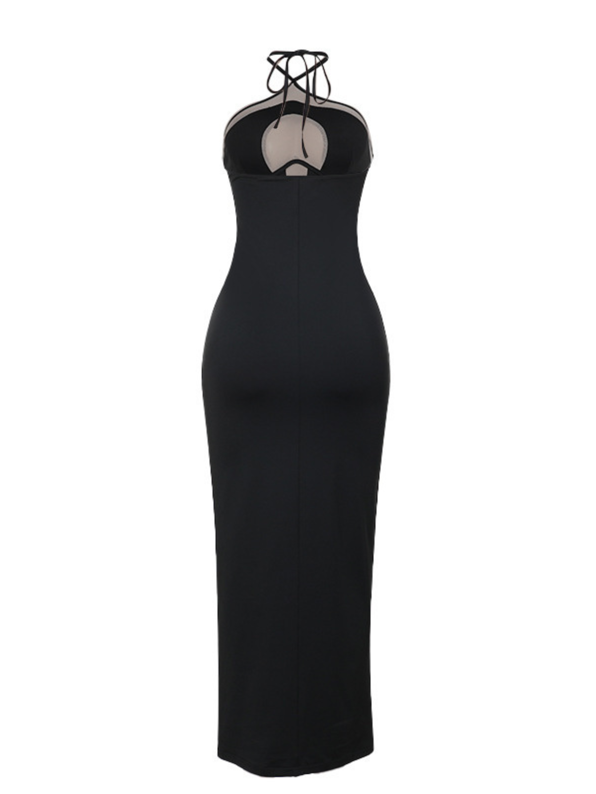 Colorblock Panel Halter Cross Strap Bodycon Maxi Dress