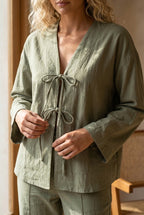 Tie-front Long Sleeve Shirt Cotton Suits