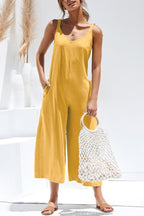 Tie-straps Backless Pocketed Cotton Jumpsuits