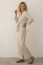 Tie-up Shirt Single-breasted Long Pants Set