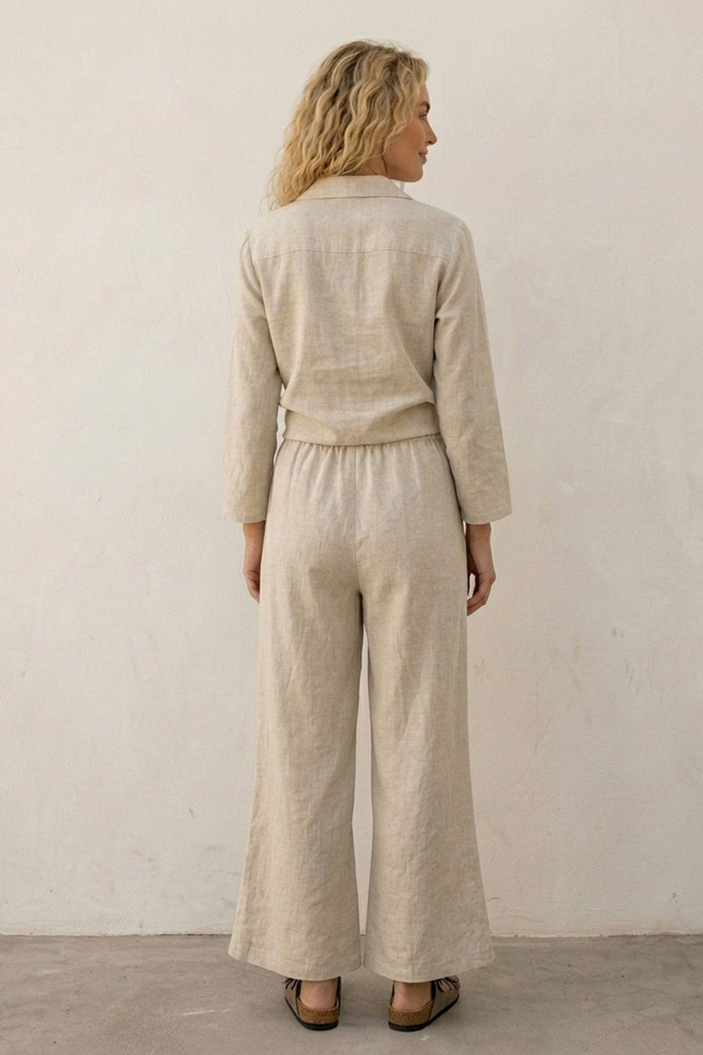 Tie-up Shirt Single-breasted Long Pants Set