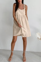 Linen Tie Shoulder Spaghetti Strap Empire Waist Babydoll Mini Dress