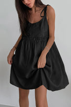 Linen Tie Shoulder Spaghetti Strap Empire Waist Babydoll Mini Dress