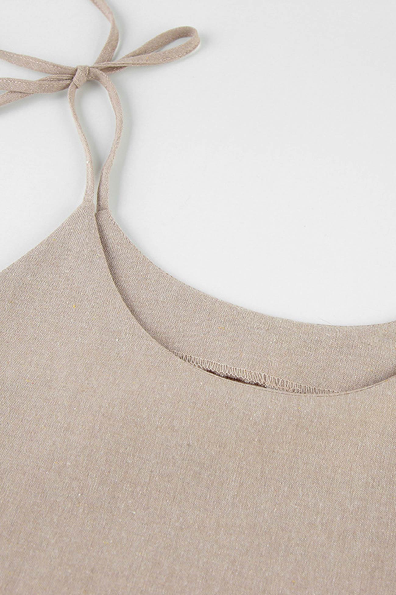 Linen Tie Shoulder Spaghetti Strap Empire Waist Babydoll Mini Dress