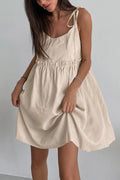 Linen Tie Shoulder Spaghetti Strap Empire Waist Babydoll Mini Dress