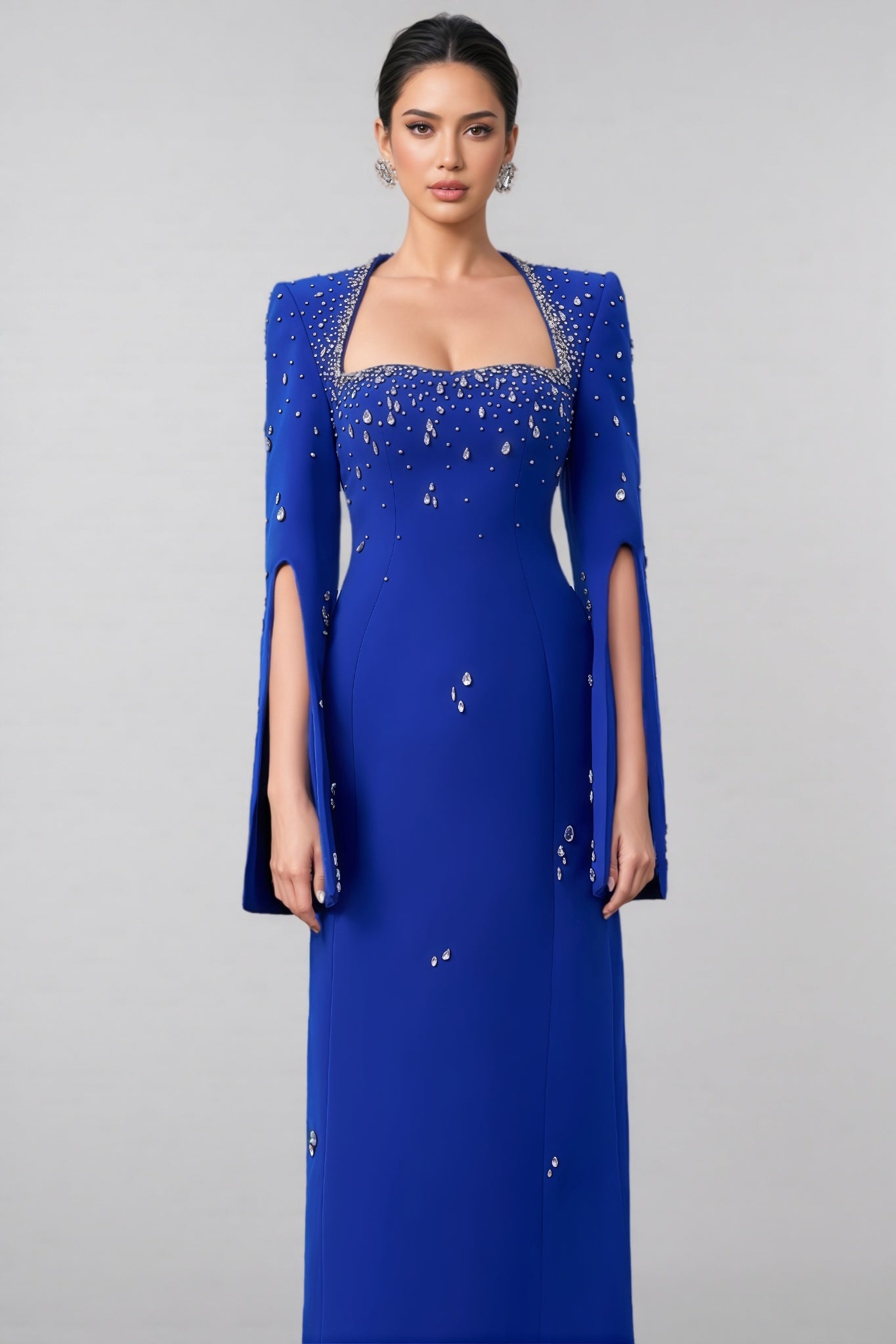 Sennad Velvet Satin Flared Sleeves Maxi Dress