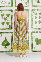 Wilhelmina Elevated Yellow Spaghetti Strap Maxi Dress with Floral Print Statement Occasion Edit