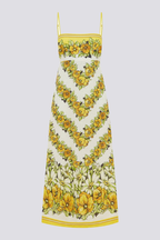 Wilhelmina Elevated Yellow Spaghetti Strap Maxi Dress with Floral Print Statement Occasion Edit