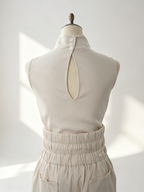 Two Piece Sets Pant Set Maxi Dresses Ecru White High Collar Sleeveless Elegant Sets