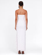 Strapless Floral Paisley Print High Slit Ruffle Trim Tube Maxi Dress