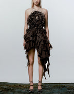 Halter Neck Tiered Ruffle Asymmetric Mini Dress