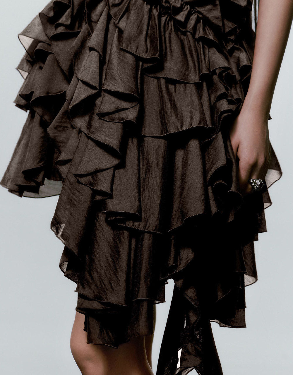 Halter Neck Tiered Ruffle Asymmetric Mini Dress
