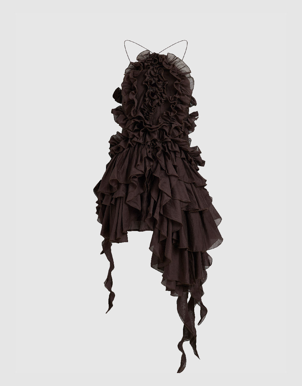 Halter Neck Tiered Ruffle Asymmetric Mini Dress