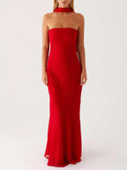 Satin Strapless Choker Neck Mermaid Maxi Gown
