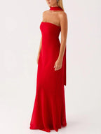 Satin Strapless Choker Neck Mermaid Maxi Gown