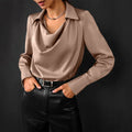 | Women's Drape Neck Long Sleeve Satin Blouse
