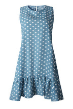 Polka Dot Crew Neck Sleeveless Ruffle Hem A-Line Mini Dress