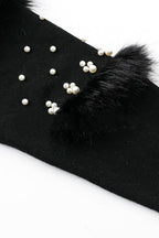 Mock Neck Pearl Embellished Faux Fur Trim Oversized Sweater Mini Dress