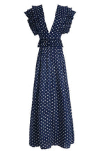 Deep V-Neck Tiered Ruffle Flutter Sleeve Gathered Maxi Gown