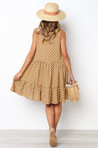 Polka Dot Crew Neck Sleeveless Ruffle Hem A-Line Mini Dress