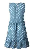 Polka Dot Crew Neck Sleeveless Ruffle Hem A-Line Mini Dress