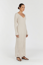 Rita Premium Midi Dress with V Neck and Knitted Sleeves Chic Silhouette Collection