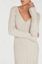 Rita Premium Midi Dress with V Neck and Knitted Sleeves Chic Silhouette Collection
