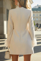 Emilia - Feather Trim Long Sleeve H-line Mini Dress