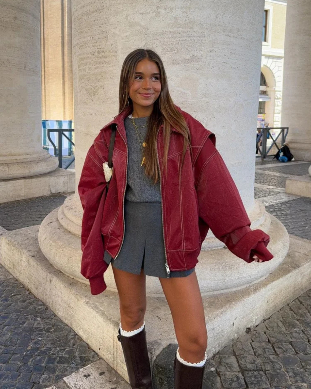 | Women’s Oversized Leather Bomber Jacket