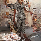 Alina Minimalist Long Dress with Leopard Print Designer Edit