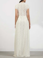 Two Piece Sets Pant Set Maxi Dresses White Resort Wear Jewel Neck Illusion Sleeves Short Sleeves Sets