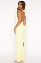 Mesh 3D Floral Applique Halter Neck Sleeveless Bodycon Maxi Dress