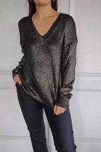 V Neck Bright Silk Pullover Sweater
