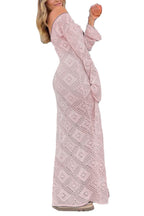 V Neck Crochet Checkered Hollow Out Midi Dress